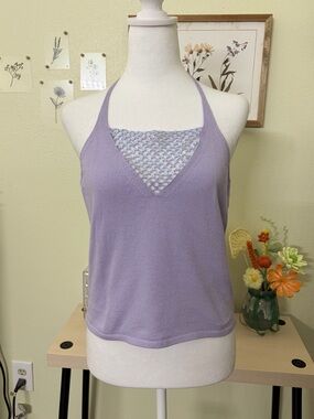Express Y2K Fairycore Sequin Crochet Halter Knit Tank Top Lavender L